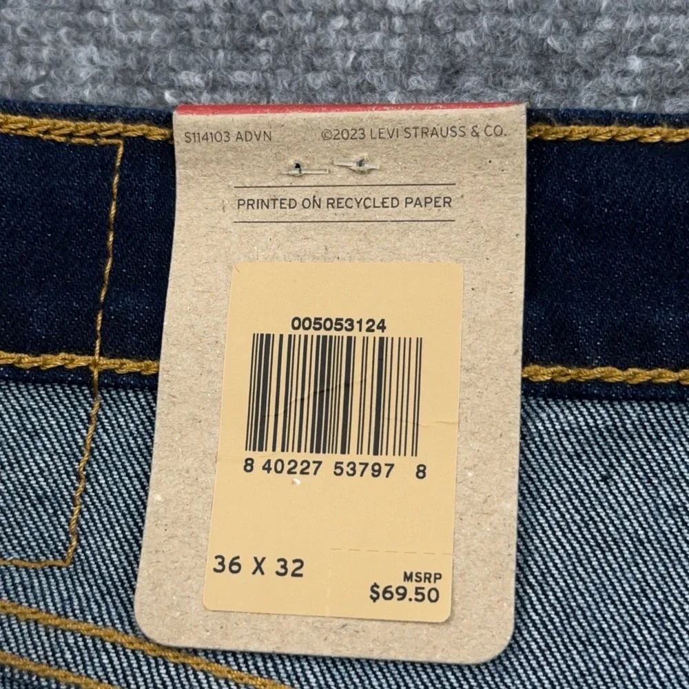 NEW Levi's 505 Jeans Mens 36x32 Regular Fit Dark Wash Indigo Stretch Denim